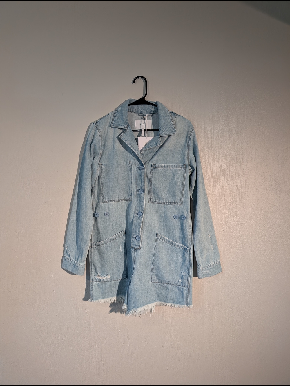 pistola Light Blue Denim Romper with Frayed Hem